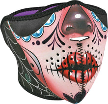 Load image into Gallery viewer, ZAN NEOPRENE HALF MASK SUGAR SKULL/PURPLE REVERSIBLE WNFM082H-atv motorcycle utv parts accessories gear helmets jackets gloves pantsAll Terrain Depot