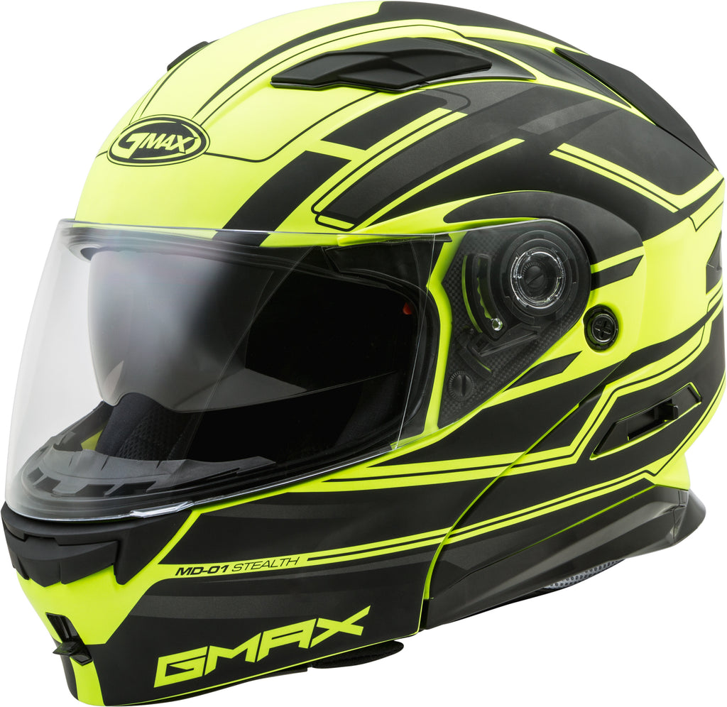 GMAX MD-01 MODULAR STEALTH HELMET MATTE BLACK/HI-VIS YELLOW SM G1011684