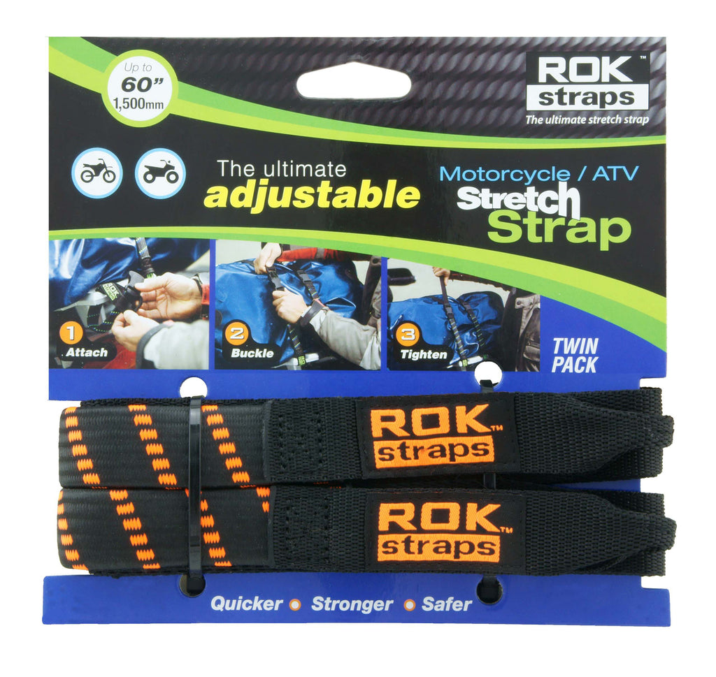 ROKSTRAPS MOTORCYCLE STRAP BLACK/ORANGE 18"X60"X1" ROK10031