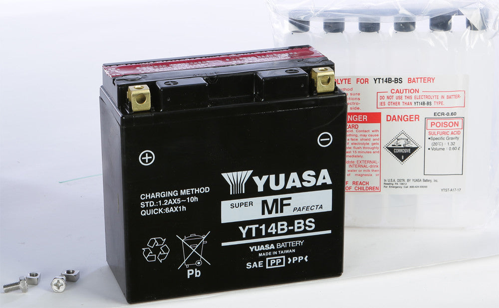 YUASA BATTERY YT14B-BS MAINTENANCE FREE YUAM624B4-atv motorcycle utv parts accessories gear helmets jackets gloves pantsAll Terrain Depot