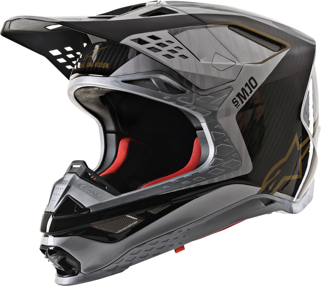 ALPINESTARS S.TECH S-M10 ALLOY HELMET SILVER/BLACK/CARBON/GOLD MD 8301720-1909-M