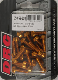 DRC ALUMINUM TAPER BOLTS GOLD M6X20MM 20/PK D58-52-820