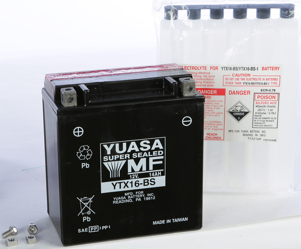 YUASA BATTERY YTX16-BS MAINTENANCE FREE YUAM32X6S-atv motorcycle utv parts accessories gear helmets jackets gloves pantsAll Terrain Depot