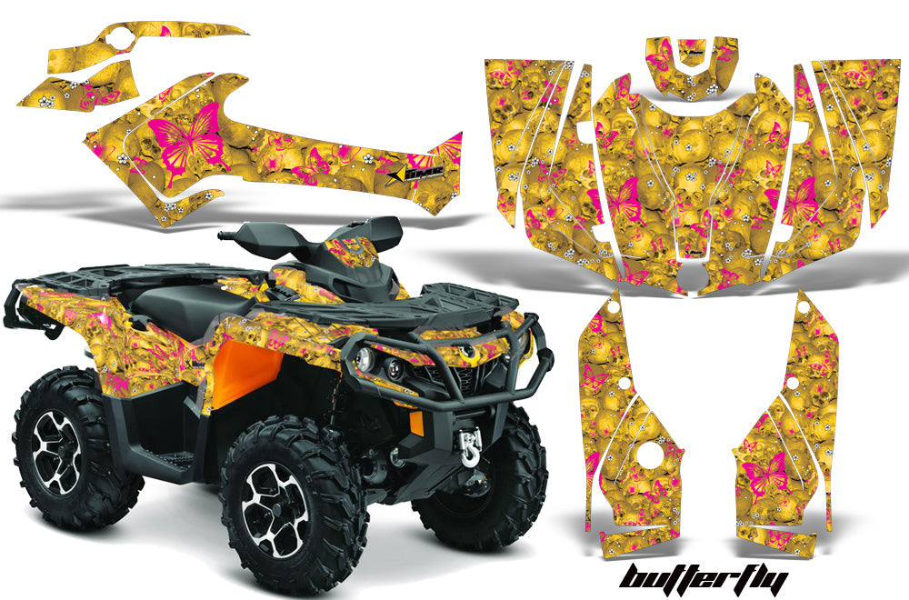 ATV Graphics Kit Decal Wrap For CanAm Outlander 800R/1000 XT-P DPS SST G2 BUTTERFLIES PINK YELLOW-atv motorcycle utv parts accessories gear helmets jackets gloves pantsAll Terrain Depot