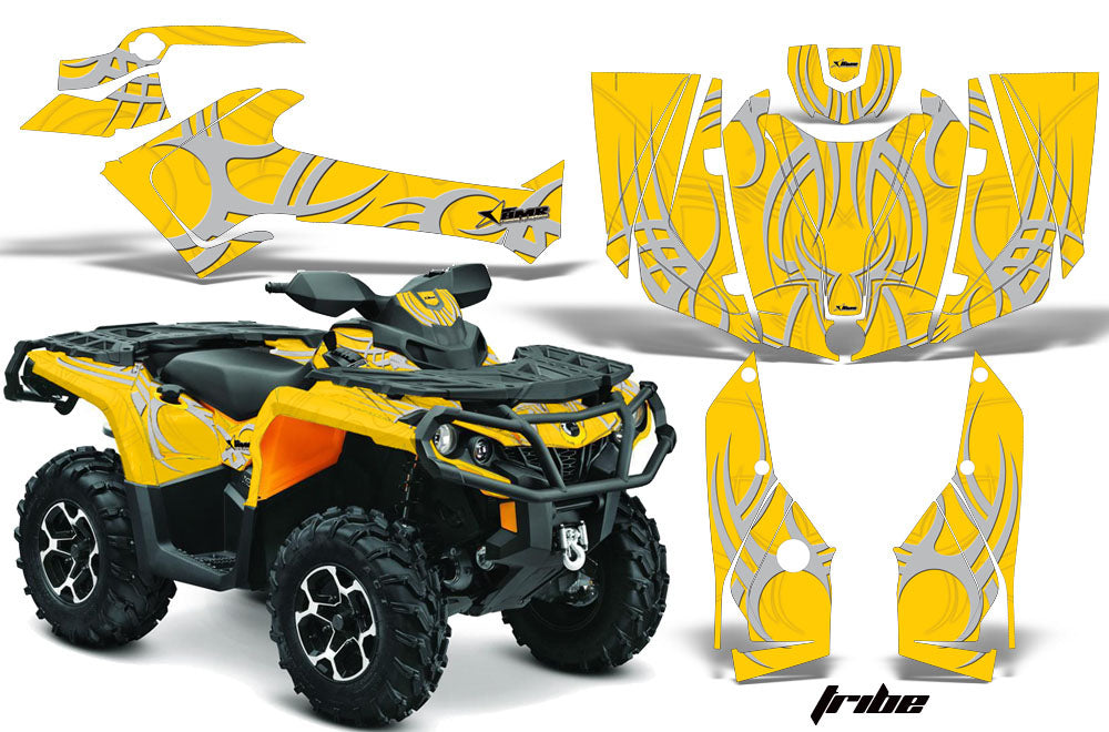ATV Graphics Kit Decal Wrap For CanAm Outlander 800R/1000 XT-P DPS SST G2 TRIBE SILVER YELLOW-atv motorcycle utv parts accessories gear helmets jackets gloves pantsAll Terrain Depot