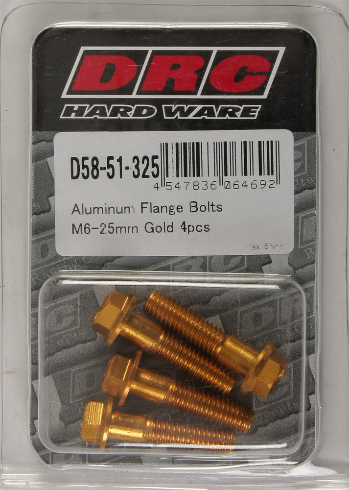 DRC ALUMINUM FLANGE BOLTS GOLD M6X25MM 4/PK D58-51-325