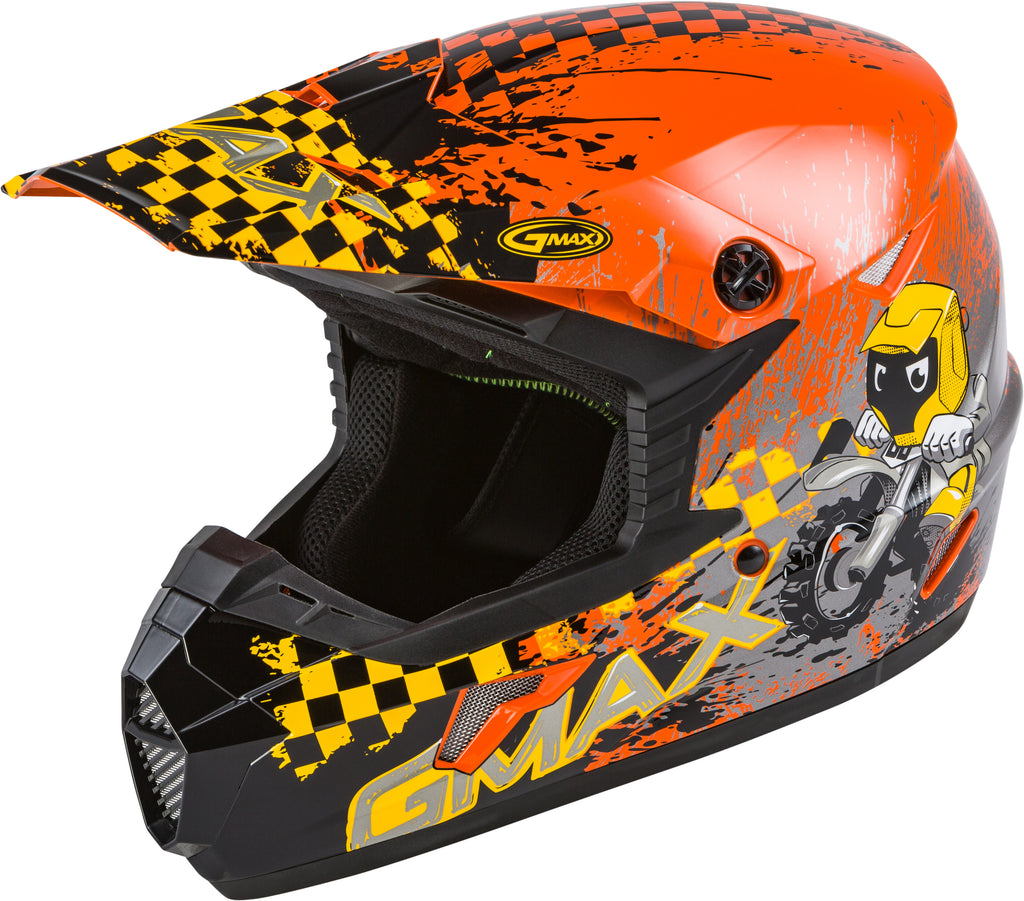 GMAX YOUTH MX-46Y OFF-ROAD ANIM8 HELMET ORANGE/YELLOW/SILVER YL G3461272