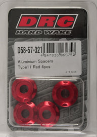 DRC ALUMINUM SPACERS TYPE 11 RED M6X12MM 4/PK D58-57-321
