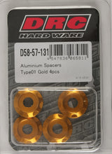 Load image into Gallery viewer, DRC ALUMINUM SPACERS TYPE 1 GOLD M6X12MM 4/PK D58-57-131