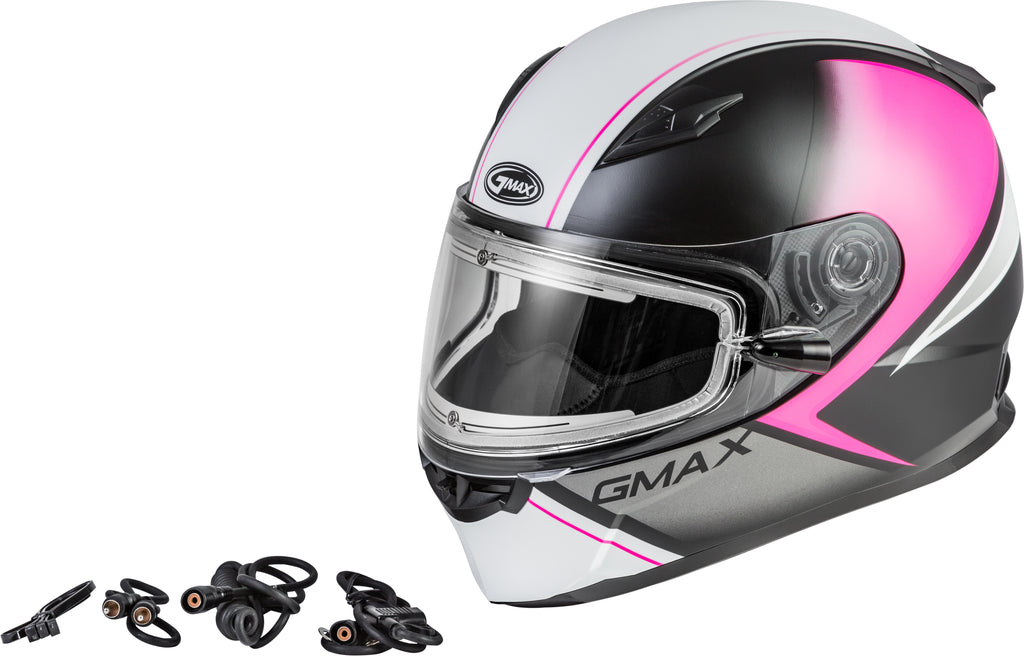 GMAX FF-49S HAIL SNOW HELMET W/ELEC SHIELD MATTE BLK/PINK/WHITE LG G4491346
