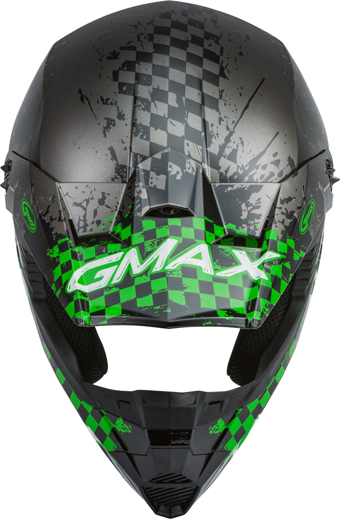 GMAX YOUTH MX-46Y OFF-ROAD ANIM8 HELMET DARK SILVER/GREEN YM G3461801