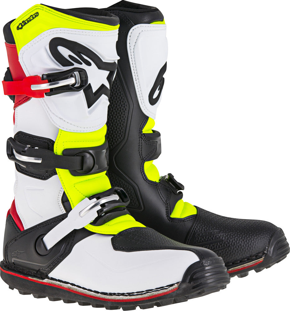 ALPINESTARS TECH-T BOOTS WHITE/RED/YELLOW/BLACK SZ 08 2004017-2351-8