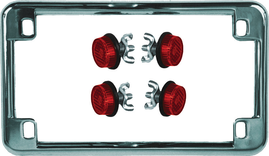 CHRIS PRODUCTS LICENSE PLATE FRAME W/4 RED REFLECTORS CHROME 602