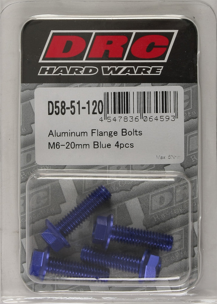 DRC ALUMINUM FLANGE BOLTS BLUE M6X20MM 4/PK D58-51-120