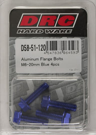 DRC ALUMINUM FLANGE BOLTS BLUE M6X20MM 4/PK D58-51-120