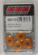 Load image into Gallery viewer, DRC ALUMINUM SPACERS TYPE 11 GOLD M6X12MM 4/PK D58-57-331