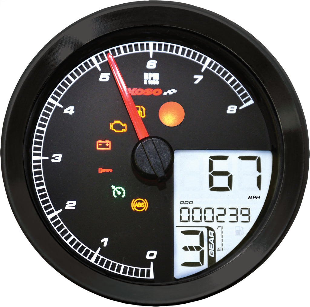 KOSO SPEEDO / TACH BLK BEZEL LCD COLOR CHANGE DISPLAY BA051211