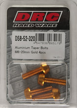 Load image into Gallery viewer, DRC ALUMINUM TAPER BOLTS GOLD M6X20MM 4/PK D58-52-320
