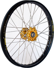 Load image into Gallery viewer, DUBYA FRONT WHEEL 1.60 X 21 GOLD HUB BLACK RIM 56-3104GB