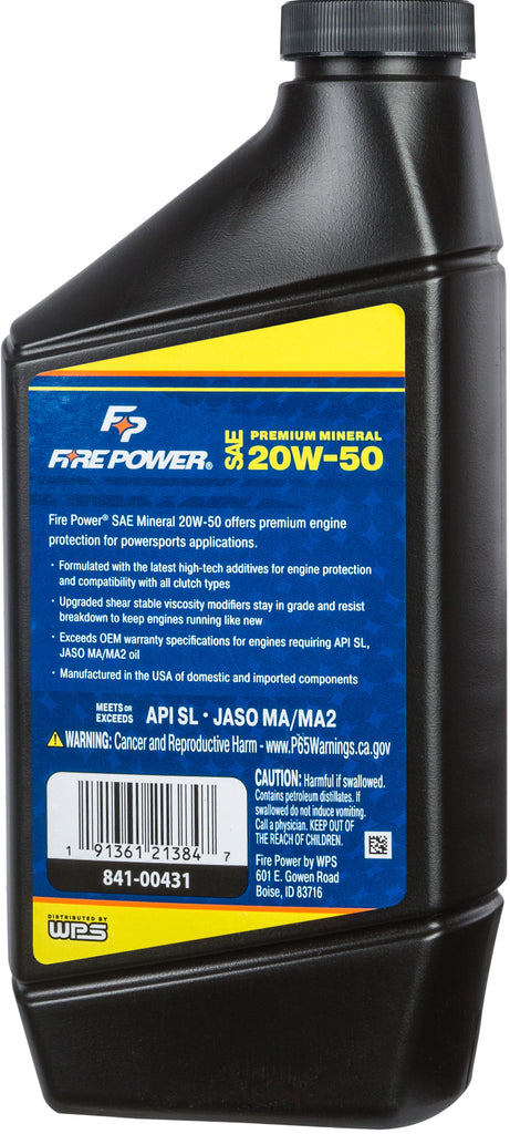FIRE POWER MINERAL 4-STROKE OIL 20W-50 QT 12/CASE 196973
