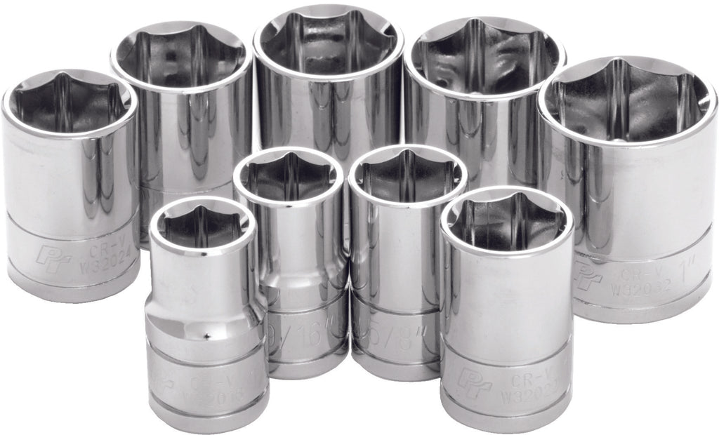PERFORMANCE 9 PC 1/2" SAE SOCKET SET SHALLOW W32002