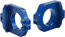 WORKS AXLE BLOCKS ELITE KAW/SUZ BLUE 17-235