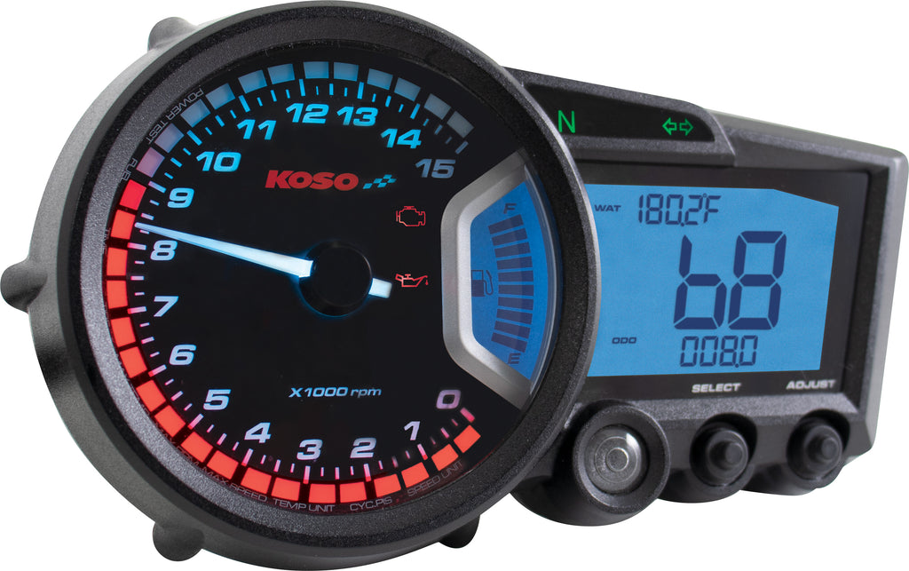 KOSO GP STYLE MULTI-FUNCTION GAUGE RX-2 BLACK PANEL BA010001-atv motorcycle utv parts accessories gear helmets jackets gloves pantsAll Terrain Depot