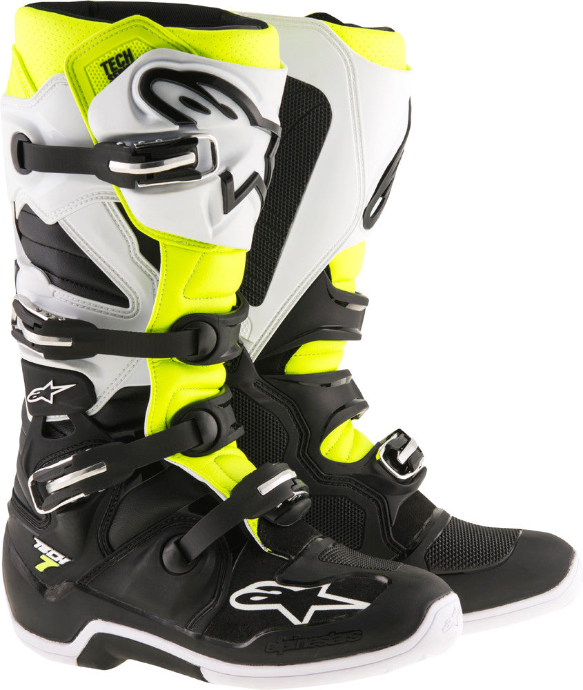 ALPINESTARS TECH 7 BOOTS BLACK/WHITE/YELLOW SZ 16 2012014-125-16