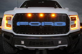 1 Piece Steel Grille for Ford Raptor SVT 2017-2018 - FORD BLUE LED X-LITE-atv motorcycle utv parts accessories gear helmets jackets gloves pantsAll Terrain Depot