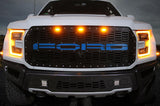 1 Piece Steel Grille for Ford Raptor SVT 2017-2018 - FORD w/ BLUE ACRYLIC UNDERLAY