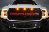 1 Piece Steel Grille for Ford Raptor SVT 2017-2018 - FORD w/ RED ACRYLIC UNDERLAY