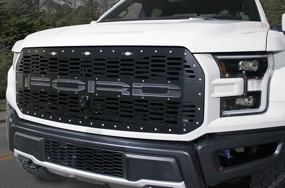 1 Piece Steel Grille for Ford Raptor SVT 2017-2018 - FORD WHITE LED X-LITE-atv motorcycle utv parts accessories gear helmets jackets gloves pantsAll Terrain Depot