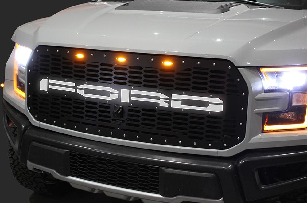 1 Piece Steel Grille for Ford Raptor SVT 2017-2018 - FORD WHITE LED X-LITE-atv motorcycle utv parts accessories gear helmets jackets gloves pantsAll Terrain Depot