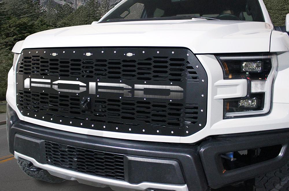 1 Piece Steel Grille for Ford Raptor SVT 2017-2018 - FORD w/ STAINLESS STEEL UNDERLAY-atv motorcycle utv parts accessories gear helmets jackets gloves pantsAll Terrain Depot