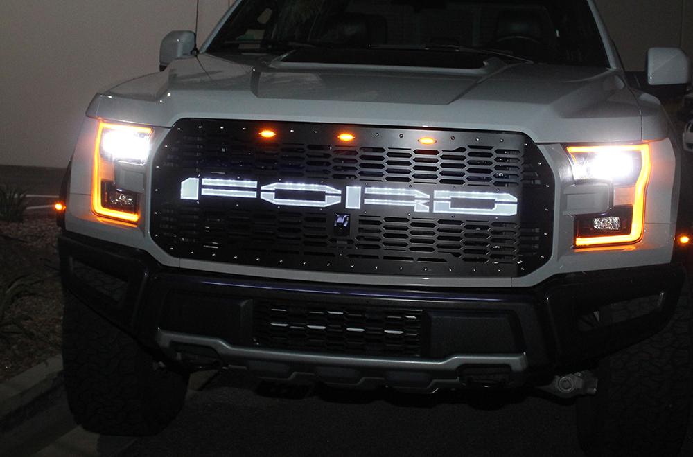 1 Piece Steel Grille for Ford Raptor SVT 2017-2018 - FORD WHITE LED X-LITE-atv motorcycle utv parts accessories gear helmets jackets gloves pantsAll Terrain Depot