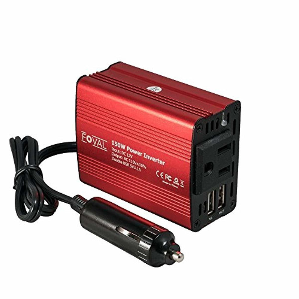 FOVAL 150W Car Power Inverter DC 12V to 110V AC Converter with 3.1A Dual USB Car Charger-atv motorcycle utv parts accessories gear helmets jackets gloves pantsAll Terrain Depot