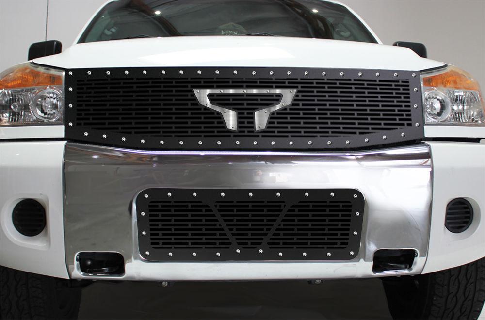 1 Piece Steel Grille for Nissan Titan with Stainless Inlay 2008-2014 (combo)