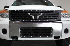 1 Piece Steel Grille for Nissan Titan with Stainless Inlay 2008-2014 (combo)
