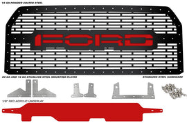 1 Piece Steel Grille for Ford F150 2015-2017 - FORD with RED ACRYLIC UNDERLAY-atv motorcycle utv parts accessories gear helmets jackets gloves pantsAll Terrain Depot