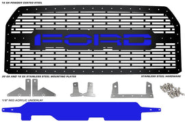 1 Piece Steel Grille for Ford F150 2015-2017 - FORD with BLUE ACRYLIC UNDERLAY-atv motorcycle utv parts accessories gear helmets jackets gloves pantsAll Terrain Depot