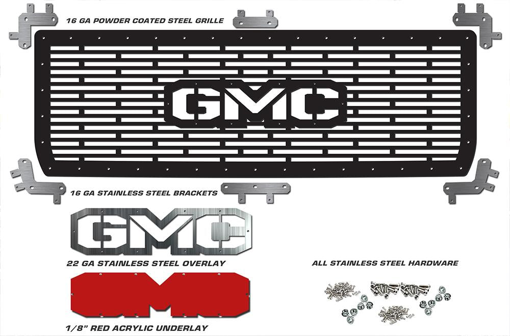 1 Piece Steel Grille for GMC Sierra & Sierra Denali 2014-2015 - GMC w/ RED ACRYLIC UNDERALY and STAINLESS STEEL OVERLAY-atv motorcycle utv parts accessories gear helmets jackets gloves pantsAll Terrain Depot