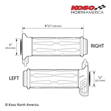 Load image into Gallery viewer, Koso AM111010 Apollo heated grips for twist throttle - 7/8" bars - 120mm long